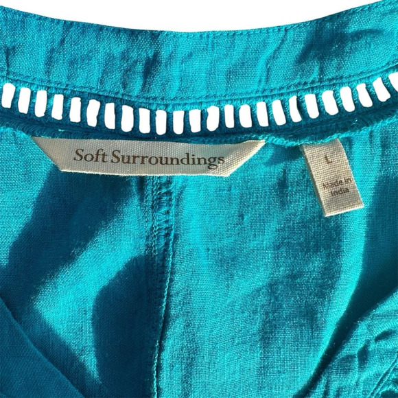 Soft Surroundings Women’s Leonie Linen Tunic Top Large Caribbean Turquoise Boho - Picture 7 of 8